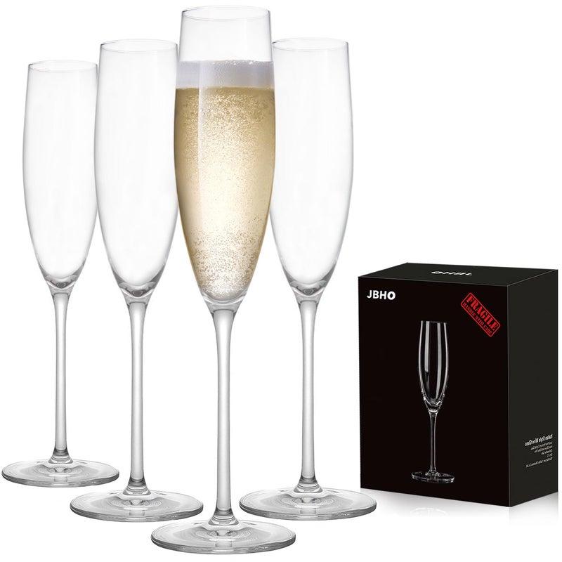 JBHO Champagne Glasses-Elegant Flutes-Gift-Box-Hand Blown Champagne Flutes Glass-100% Lead-Free Premium Crystal - Gift Idea for Wedding, Anniversary, Christmas,New Year-Set of 4-8oz, Clear - Image 1